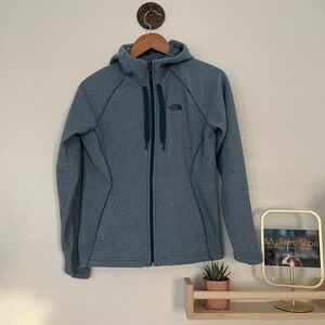 The North Face Women's Hoodie Blue Striped With Pockets Full‎ Zip Small
